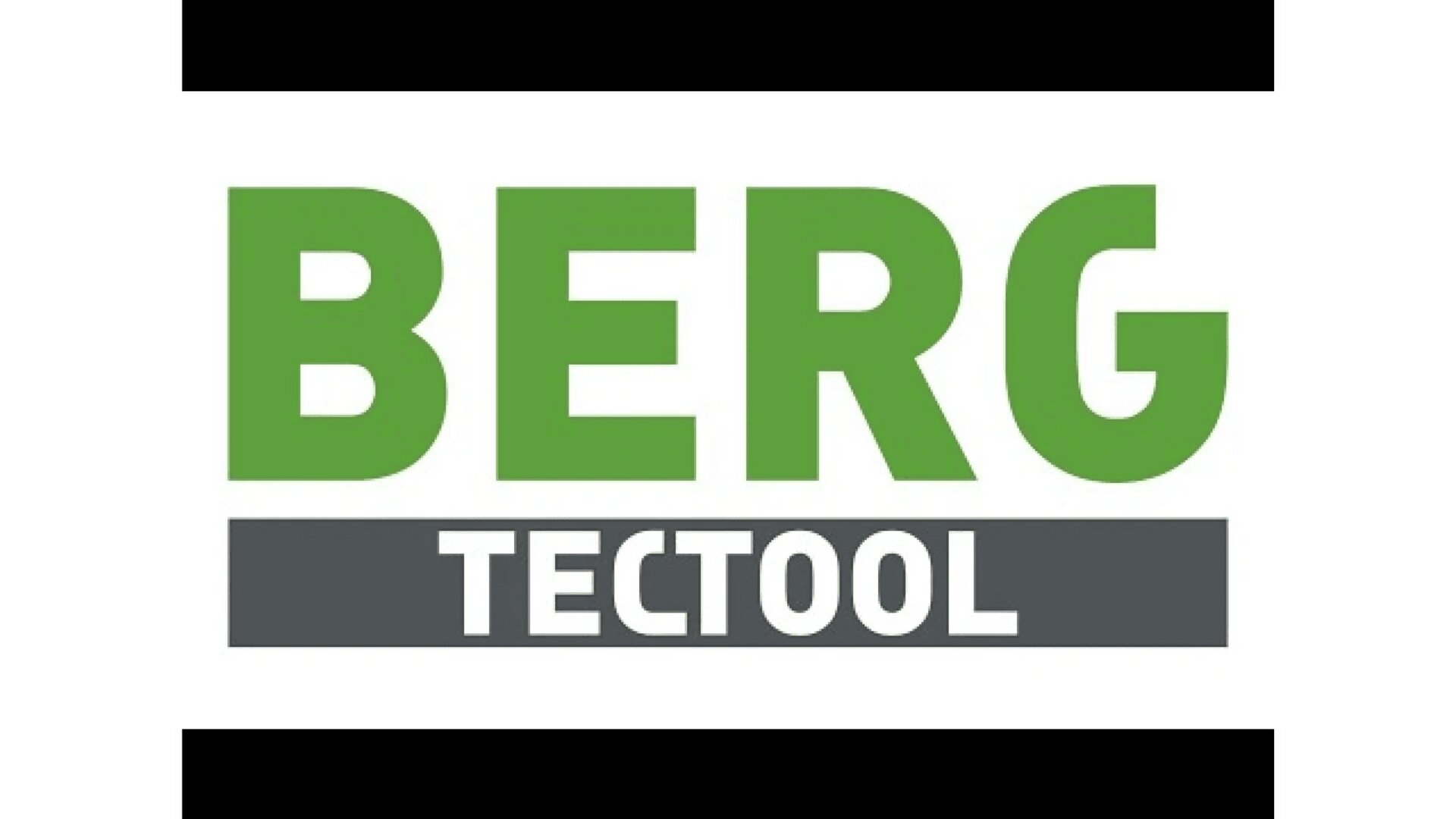 Logo mit dem Wort BERG in großen grünen Buchstaben über einem grauen Balken, der TECTOOL in weißen Großbuchstaben enthält. Der Hintergrund ist weiß mit schwarzen Balken am linken und rechten Rand.