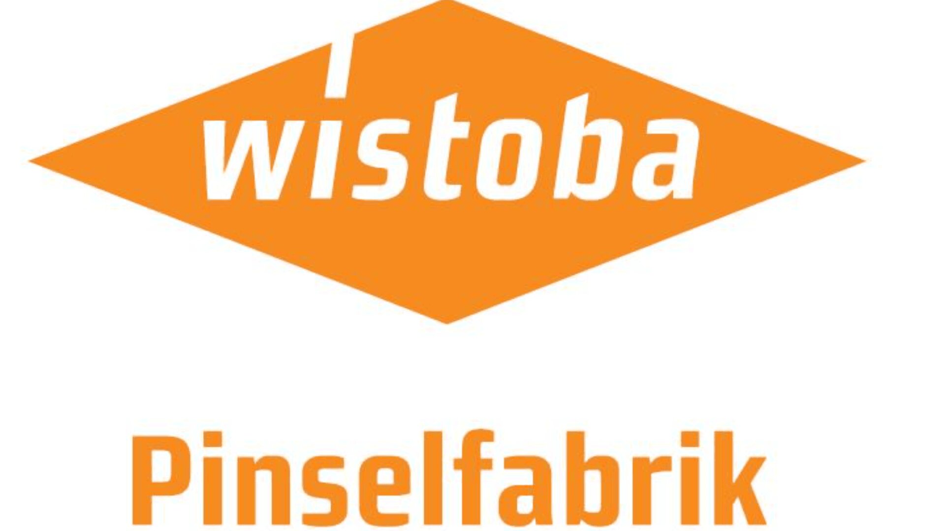 Das Bild zeigt eine orangefarbene Raute mit dem weißen Text „wistoba“ darin und dem Wort „Pinselfabrik“ in Orange unter der Raute.