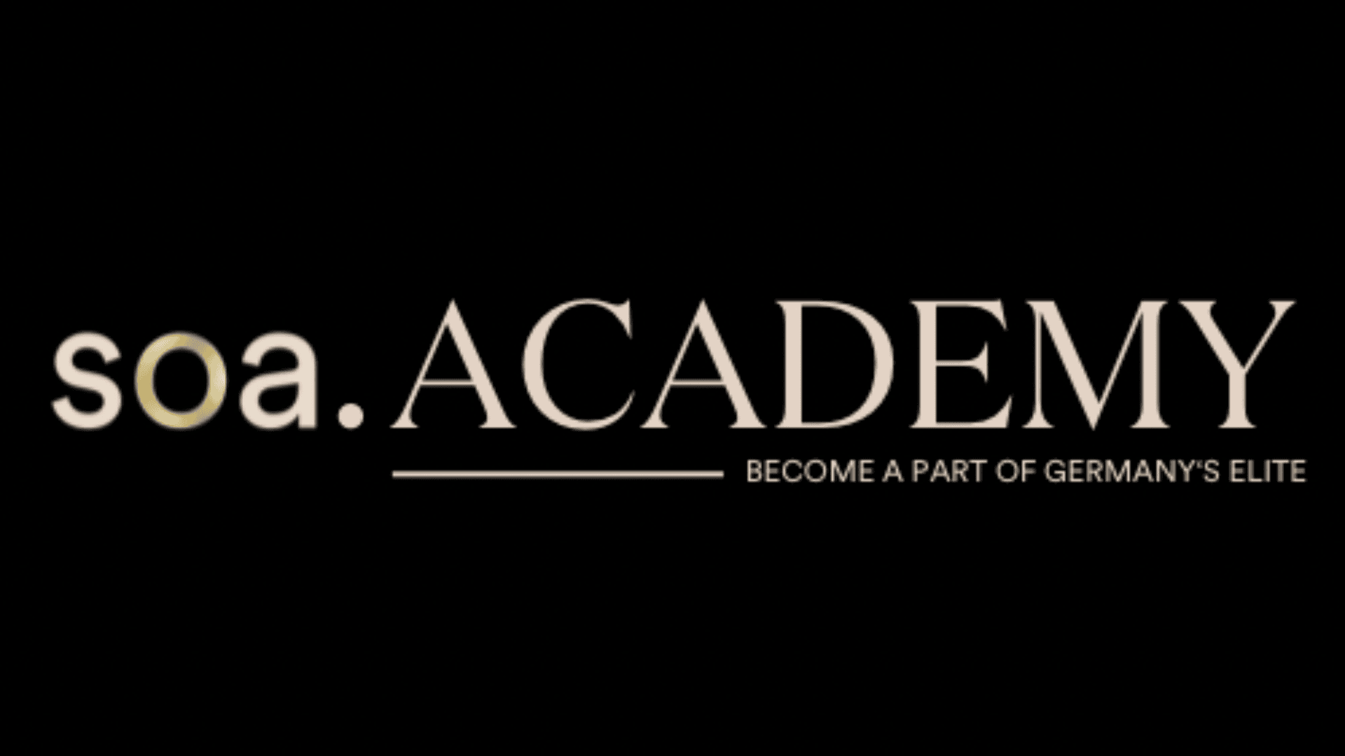 Logo mit dem Text soa.ACADEMY in großen Buchstaben und darunter dem Slogan WERDE EIN TEIL DER DEUTSCHEN ELITE auf schwarzem Hintergrund.